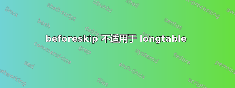 beforeskip 不适用于 longtable