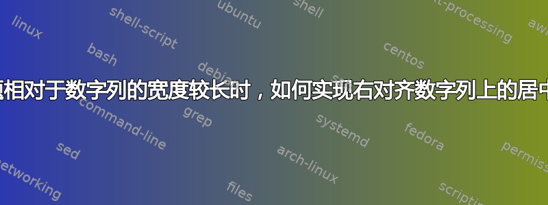 当标题相对于数字列的宽度较长时，如何实现右对齐数字列上的居中标题