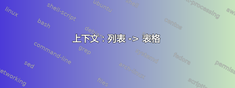 上下文：列表 -> 表格