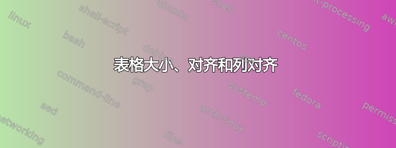 表格大小、对齐和列对齐