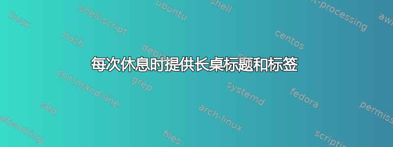 每次休息时提供长桌标题和标签