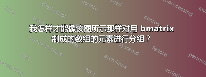 我怎样才能像该图所示那样对用 bmatrix 制成的数组的元素进行分组？