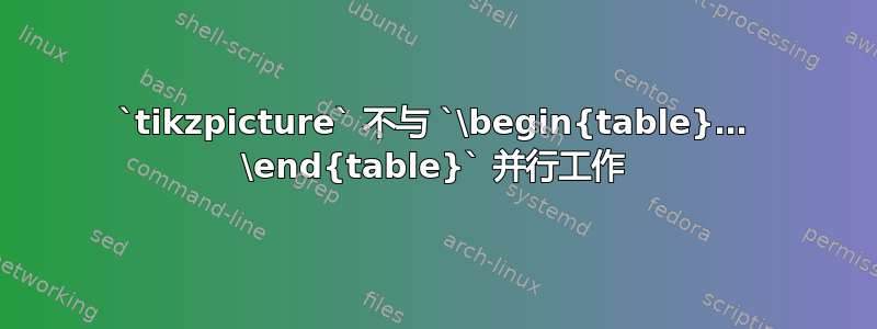 `tikzpicture` 不与 `\begin{table}… \end{table}` 并行工作