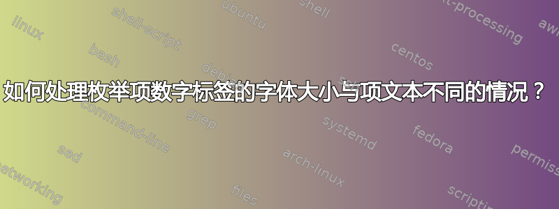 如何处理枚举项数字标签的字体大小与项文本不同的情况？