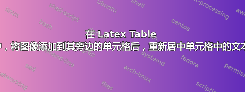 在 Latex Table 中，将图像添加到其旁边的单元格后，重新居中单元格中的文本