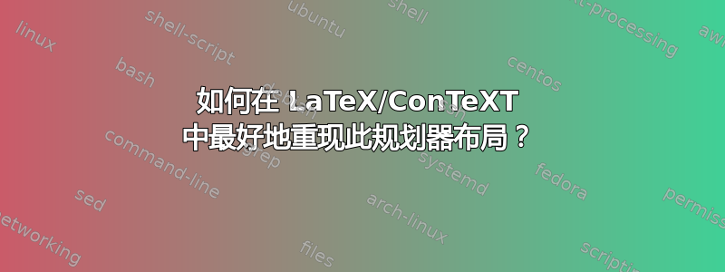 如何在 LaTeX/ConTeXT 中最好地重现此规划器布局？