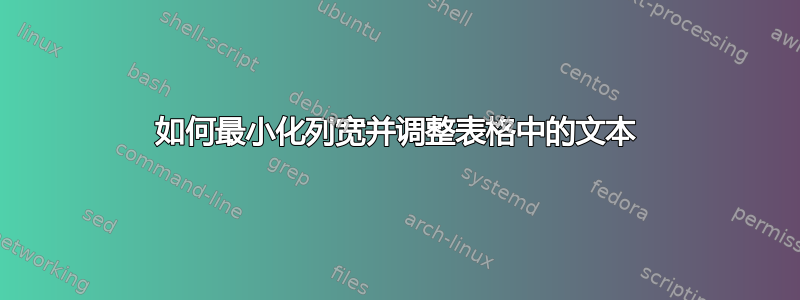 如何最小化列宽并调整表格中的文本