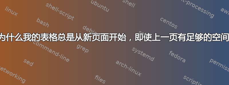 为什么我的表格总是从新页面开始，即使上一页有足够的空间