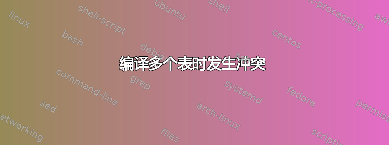 编译多个表时发生冲突