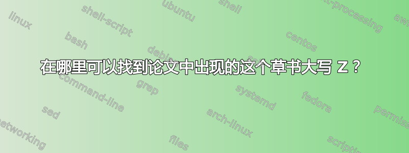 在哪里可以找到论文中出现的这个草书大写 Z？