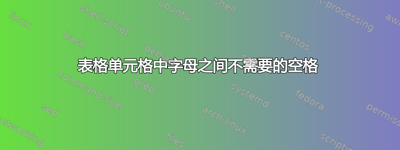 表格单元格中字母之间不需要的空格