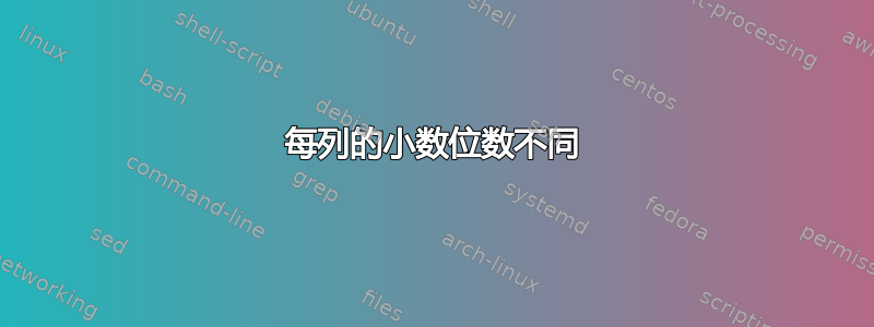 每列的小数位数不同