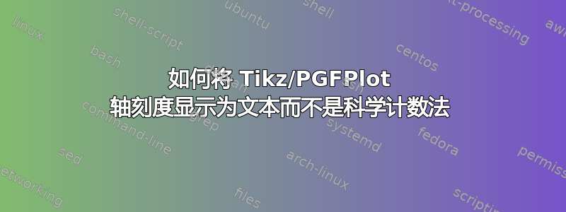 如何将 Tikz/PGFPlot 轴刻度显示为文本而不是科学计数法