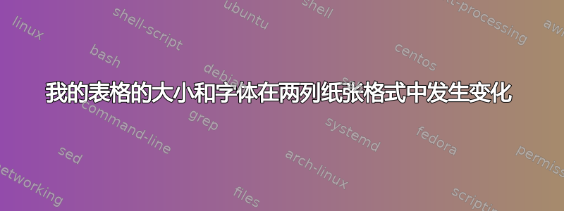 我的表格的大小和字体在两列纸张格式中发生变化