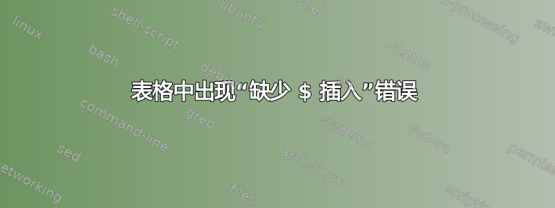 表格中出现“缺少 $ 插入”错误