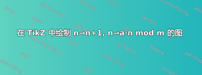 在 TikZ 中绘制 n→n+1, n→a⋅n mod m 的图