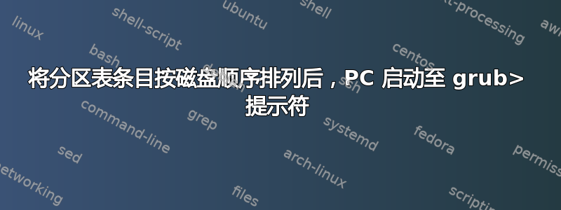 将分区表条目按磁盘顺序排列后，PC 启动至 grub> 提示符