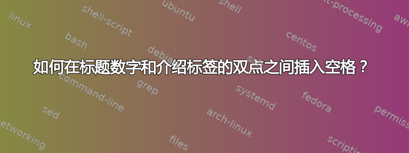 如何在标题数字和介绍标签的双点之间插入空格？