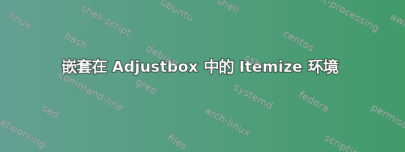 嵌套在 Adjustbox 中的 Itemize 环境