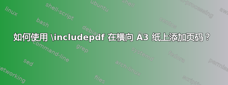 如何使用 \includepdf 在横向 A3 纸上添加页码？