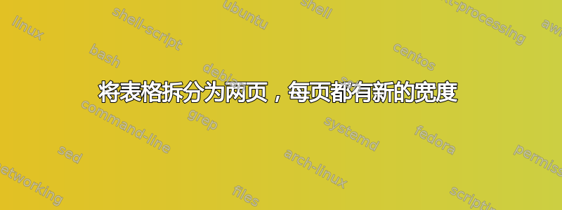 将表格拆分为两页，每页都有新的宽度