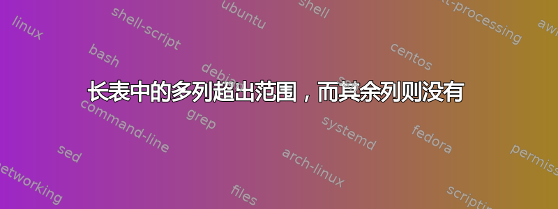 长表中的多列超出范围，而其余列则没有