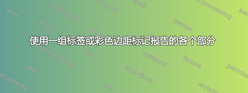 使用一组标签或彩色边距标记报告的各个部分