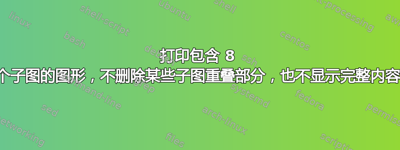 打印包含 8 个子图的图形，不删除某些子图重叠部分，也不显示完整内容