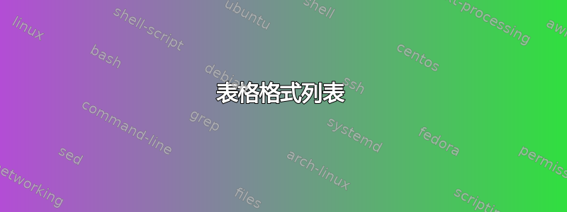 表格格式列表