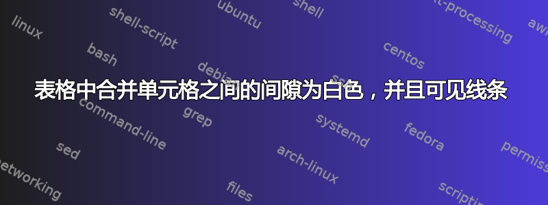 表格中合并单元格之间的间隙为白色，并且可见线条