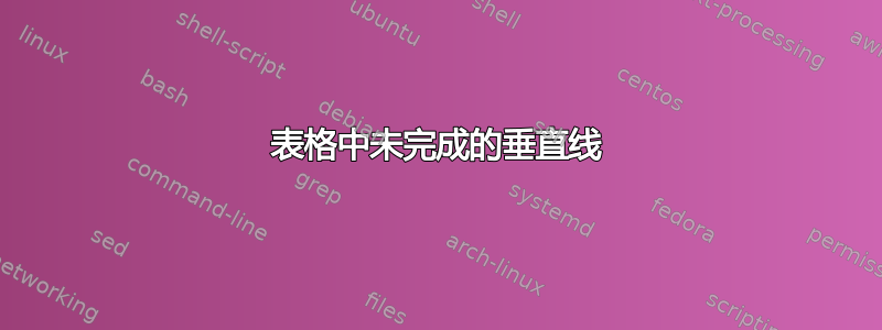 表格中未完成的垂直线