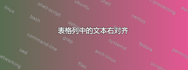 表格列中的文本右对齐