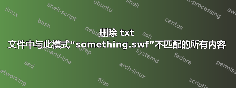 删除 txt 文件中与此模式“something.swf”不匹配的所有内容