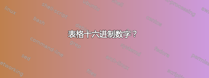 表格十六进制数字？