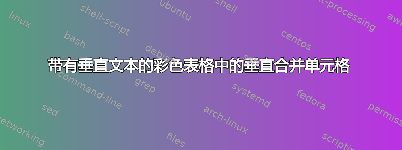 带有垂直文本的彩色表格中的垂直合并单元格