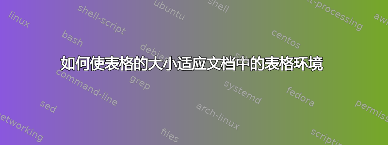 如何使表格的大小适应文档中的表格环境