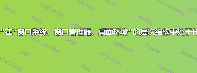 “图形外壳”在“窗口系统、窗口管理器、桌面环境”的层次结构中处于什么位置？