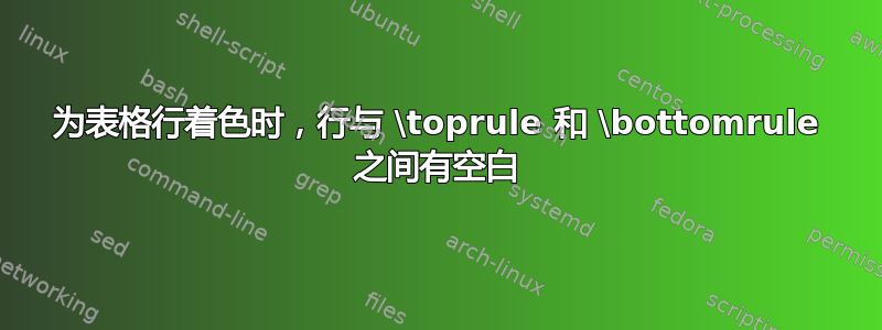 为表格行着色时，行与 \toprule 和 \bottomrule 之间有空白