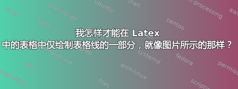 我怎样才能在 Latex 中的表格中仅绘制表格线的一部分，就像图片所示的那样？