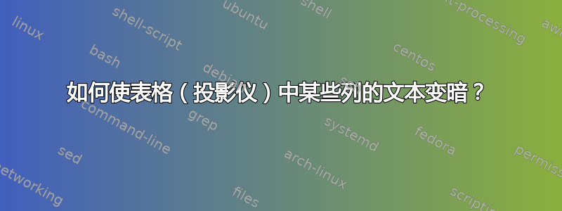 如何使表格（投影仪）中某些列的文本变暗？