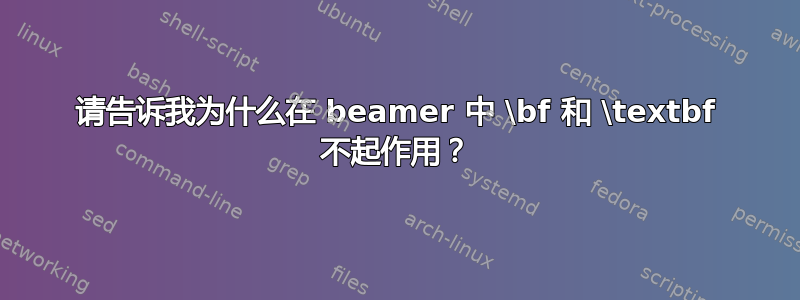 请告诉我为什么在 beamer 中 \bf 和 \textbf 不起作用？