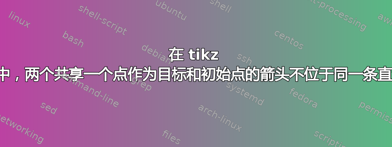 在 tikz 图片中，两个共享一个点作为目标和初始点的箭头不位于同一条直线上