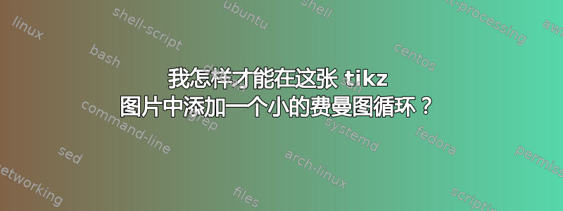 我怎样才能在这张 tikz 图片中添加一个小的费曼图循环？