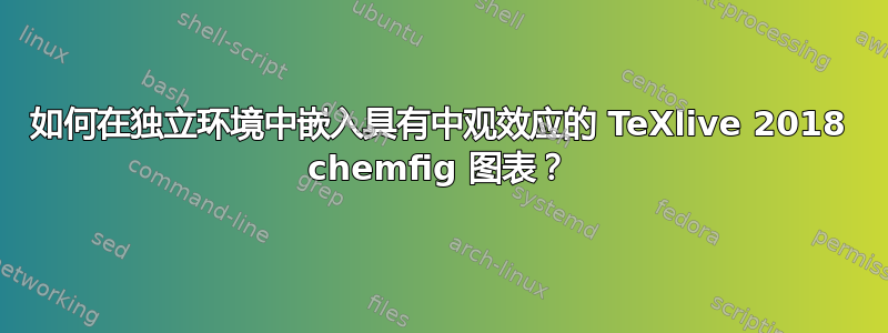 如何在独立环境中嵌入具有中观效应的 TeXlive 2018 chemfig 图表？