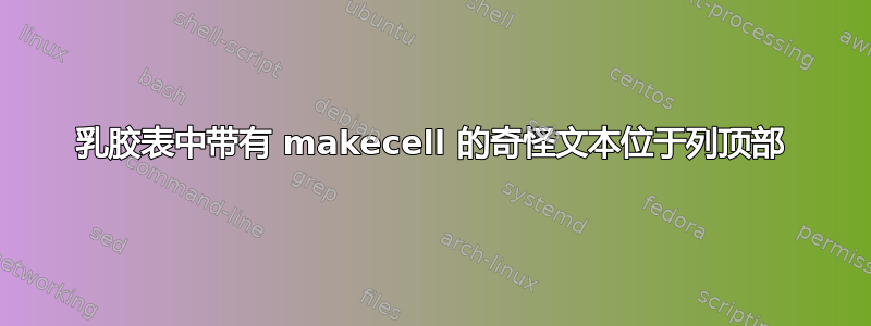 乳胶表中带有 makecell 的奇怪文本位于列顶部