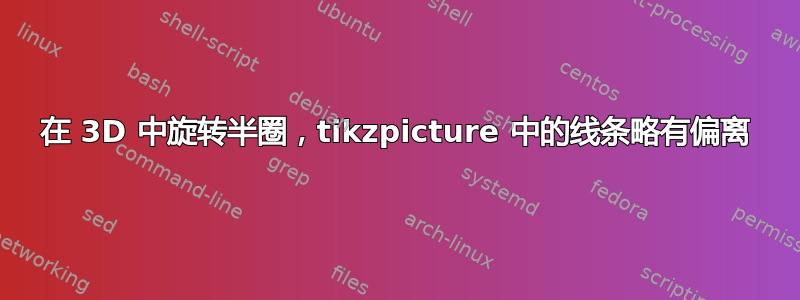 在 3D 中旋转半圈，tikzpicture 中的线条略有偏离