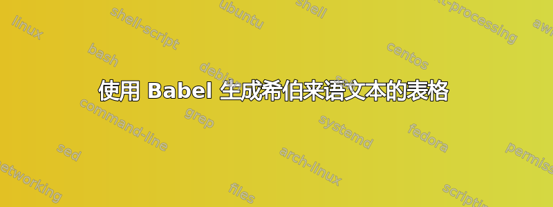 使用 Babel 生成希伯来语文本的表格