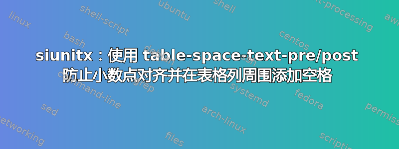 siunitx：使用 table-space-text-pre/post 防止小数点对齐并在表格列周围添加空格