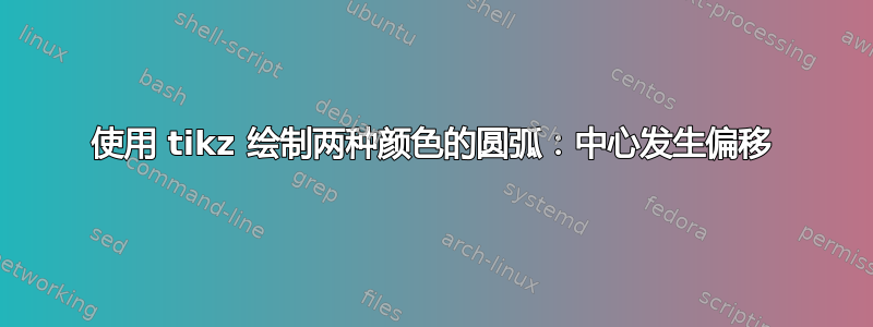 使用 tikz 绘制两种颜色的圆弧：中心发生偏移