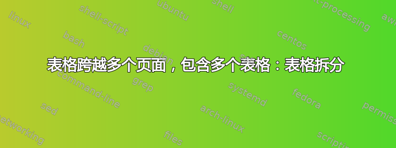 表格跨越多个页面，包含多个表格：表格拆分